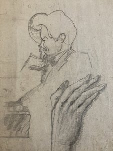 Dessin Crayon Portrait Jeune Homme Gentilhomme Ancien Art XIXe Etude Main