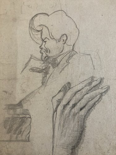 Dessin Crayon Portrait Jeune Homme Gentilhomme Ancien Art XIXe Etude Main