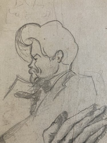 Dessin Crayon Portrait Jeune Homme Gentilhomme Ancien Art XIXe Etude Main