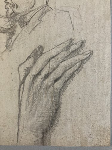 Dessin Crayon Portrait Jeune Homme Gentilhomme Ancien Art XIXe Etude Main