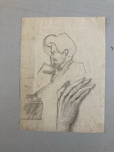 Dessin Crayon Portrait Jeune Homme Gentilhomme Ancien Art XIXe Etude Main