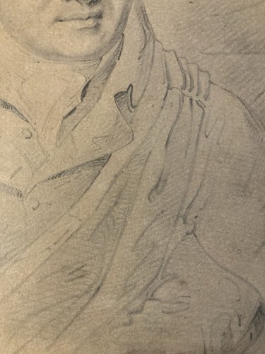 Dessin Crayon Portrait Jeune Homme Restauration Art XIXe Drawing Ancien Old 1840