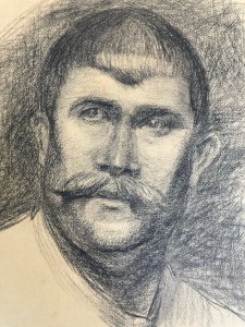 Dessin Crayon Portrait Moustache Homme À Identifier Ancien Art 1850 XIXe
