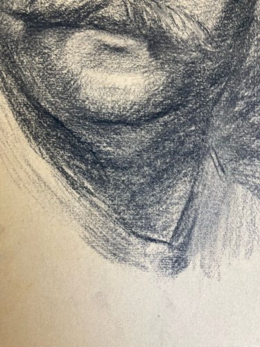 Dessin Crayon Portrait Moustache Homme À Identifier Ancien Art 1850 XIXe