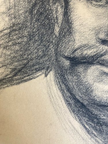 Dessin Crayon Portrait Moustache Homme À Identifier Ancien Art 1850 XIXe