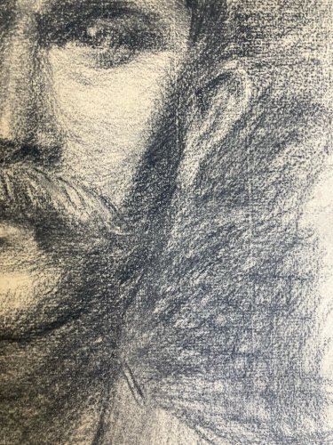 Dessin Crayon Portrait Moustache Homme À Identifier Ancien Art 1850 XIXe