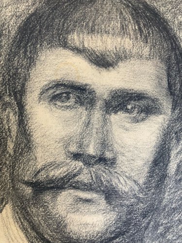 Dessin Crayon Portrait Moustache Homme À Identifier Ancien Art 1850 XIXe
