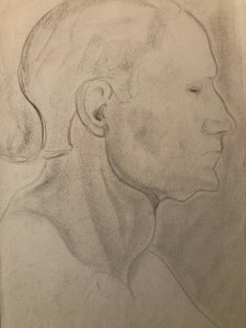 Dessin Crayon Portrait Profile Homme  À Identifier Ancien Art 1900 Buste