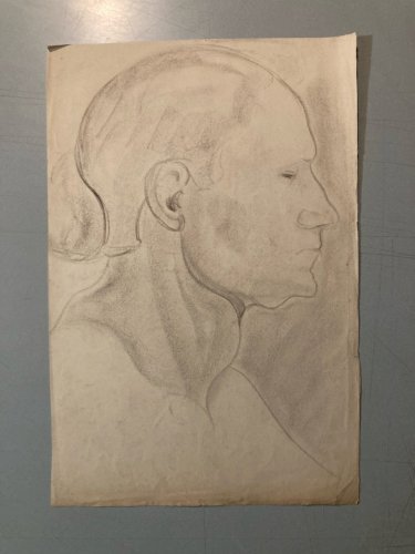 Dessin Crayon Portrait Profile Homme  À Identifier Ancien Art 1900 Buste
