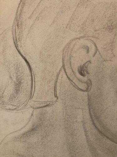 Dessin Crayon Portrait Profile Homme  À Identifier Ancien Art 1900 Buste