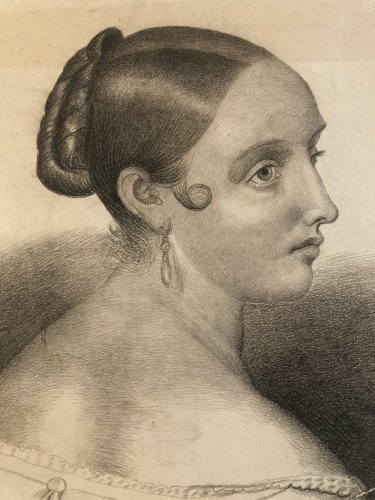 Dessin Crayon Portrait Tête Buste Femme 1857 A Identifier Art Ancien XIXe