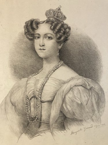 Dessin Crayon Portrait Tête Buste Femme 1862 A Identifier Art Ancien