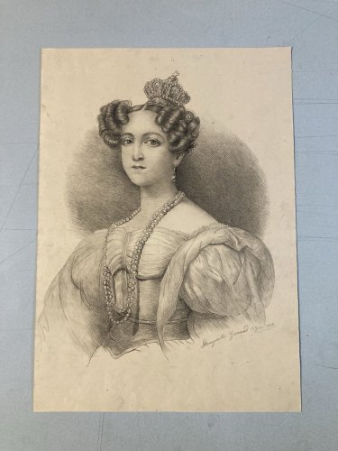 Dessin Crayon Portrait Tête Buste Femme 1862 A Identifier Art Ancien