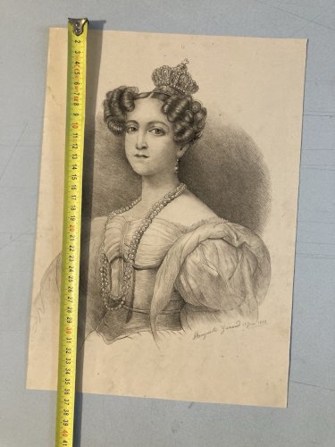 Dessin Crayon Portrait Tête Buste Femme 1862 A Identifier Art Ancien