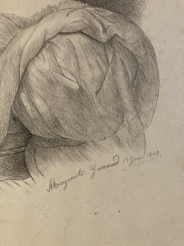Dessin Crayon Portrait Tête Buste Femme 1862 A Identifier Art Ancien