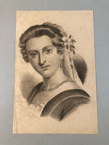 Dessin Crayon Portrait Tête Buste Femme 1868 A Identifier Art Ancien