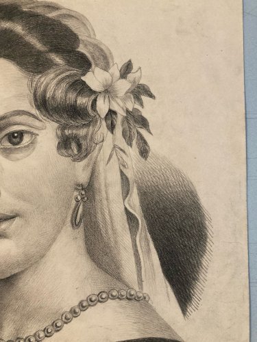 Dessin Crayon Portrait Tête Buste Femme 1868 A Identifier Art Ancien