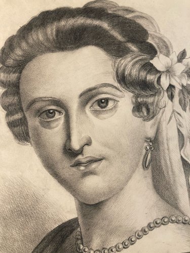 Dessin Crayon Portrait Tête Buste Femme 1868 A Identifier Art Ancien