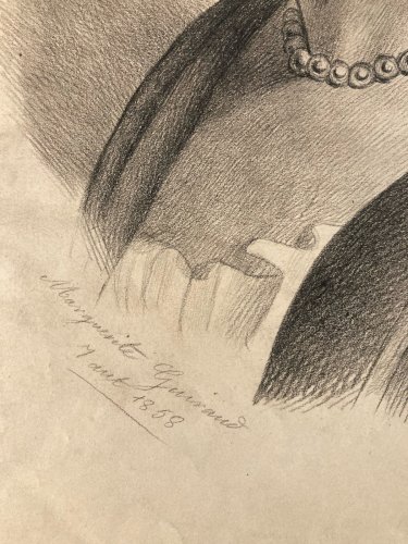 Dessin Crayon Portrait Tête Buste Femme 1868 A Identifier Art Ancien