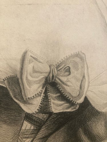 Dessin Crayon Portrait Tête Buste Femme XIXe A Identifier Art Ancien