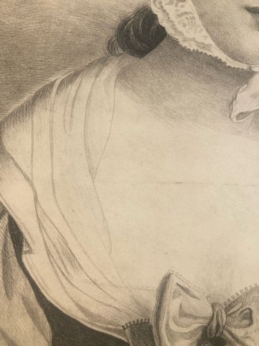 Dessin Crayon Portrait Tête Buste Femme XIXe A Identifier Art Ancien
