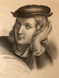 Pencil Drawing Portrait Head Bust Man 19th Century To Be Identified Young Art