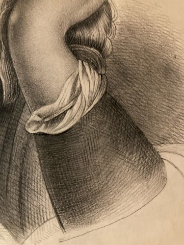 Dessin Crayon Portrait Tête Buste Homme XIXe A Identifier Art Jeune