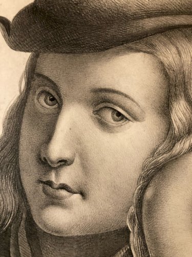 Dessin Crayon Portrait Tête Buste Homme XIXe A Identifier Art Jeune