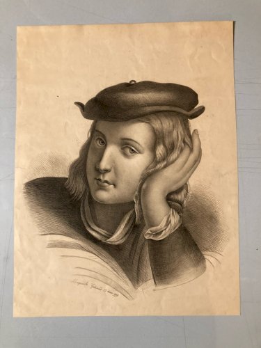 Dessin Crayon Portrait Tête Buste Homme XIXe A Identifier Art Jeune