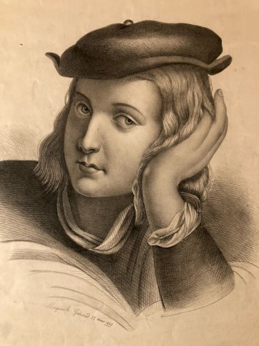 Dessin Crayon Portrait Tête Buste Homme XIXe A Identifier Art Jeune