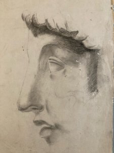 Pencil Drawing Portrait Head Bust Man 19th Century To Identify Art Greek Profile