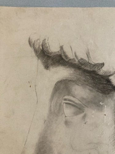 Dessin Crayon Portrait Tête Buste Homme XIXe A Identifier Art Profil Grec