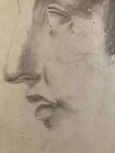 Dessin Crayon Portrait Tête Buste Homme XIXe A Identifier Art Profil Grec