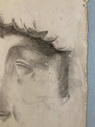 Dessin Crayon Portrait Tête Buste Homme XIXe A Identifier Art Profil Grec