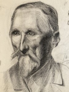 Dessin Crayon Portrait Tête Buste Homme XIXe A Identifier Barbe Art