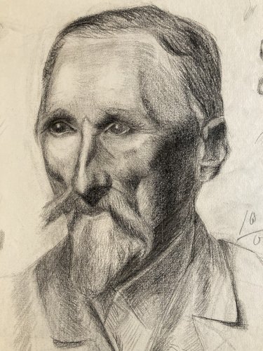 Dessin Crayon Portrait Tête Buste Homme XIXe A Identifier Barbe Art