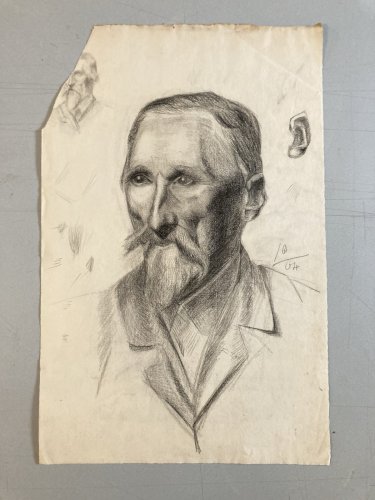 Dessin Crayon Portrait Tête Buste Homme XIXe A Identifier Barbe Art