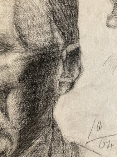 Dessin Crayon Portrait Tête Buste Homme XIXe A Identifier Barbe Art