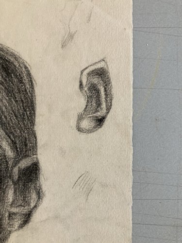 Dessin Crayon Portrait Tête Buste Homme XIXe A Identifier Barbe Art