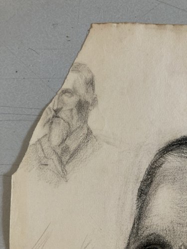 Dessin Crayon Portrait Tête Buste Homme XIXe A Identifier Barbe Art