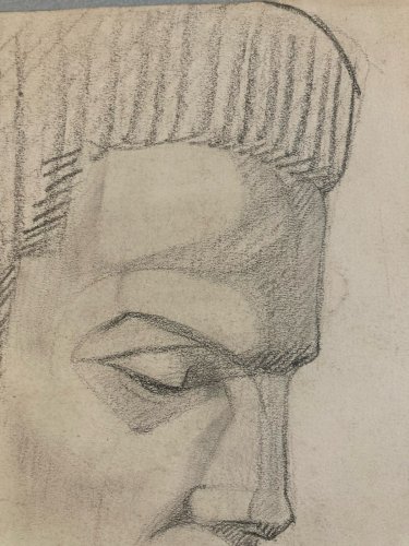 Dessin Crayon Portrait Tête Cubisme 1950 A Identifier Art Cubiste Ancien