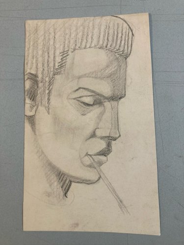 Dessin Crayon Portrait Tête Cubisme 1950 A Identifier Art Cubiste Ancien