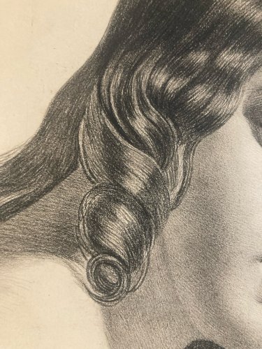 Dessin Crayon Portrait Tête Femme Buste XIXe A Identifier Art Ancien