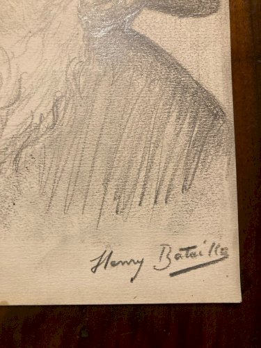 Dessin, Crayon, signée  Henri Henry Bataille  Littérature XIXe Art Ancien