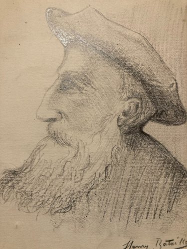 Dessin, Crayon, signée  Henri Henry Bataille  Littérature XIXe Art Ancien