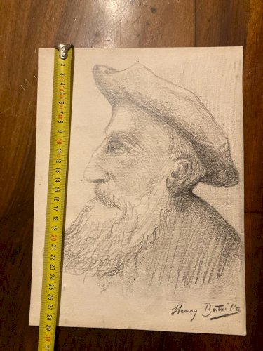 Dessin, Crayon, signée  Henri Henry Bataille  Littérature XIXe Art Ancien