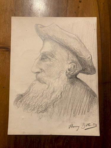Dessin, Crayon, signée  Henri Henry Bataille  Littérature XIXe Art Ancien