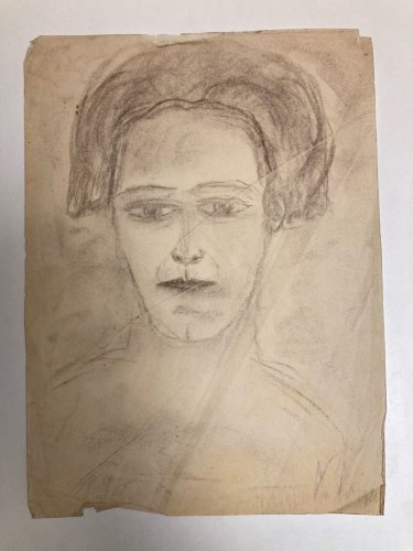 Dessin Crayon Sur Papier 1926 Jeanne Kosnick Kloss Art Brut Auto Portrait?