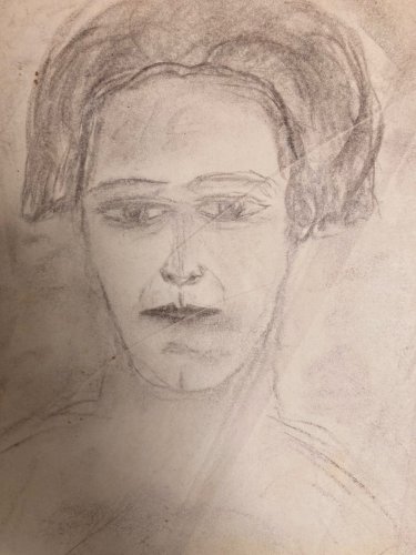 Dessin Crayon Sur Papier 1926 Jeanne Kosnick Kloss Art Brut Auto Portrait?
