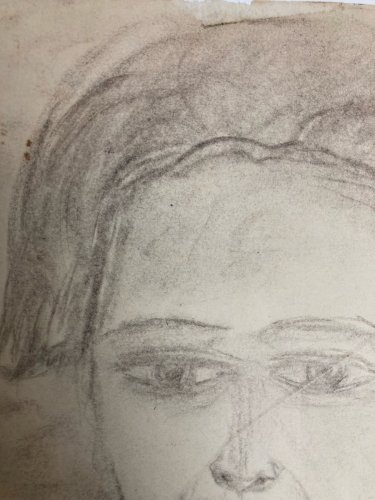 Dessin Crayon Sur Papier 1926 Jeanne Kosnick Kloss Art Brut Auto Portrait?